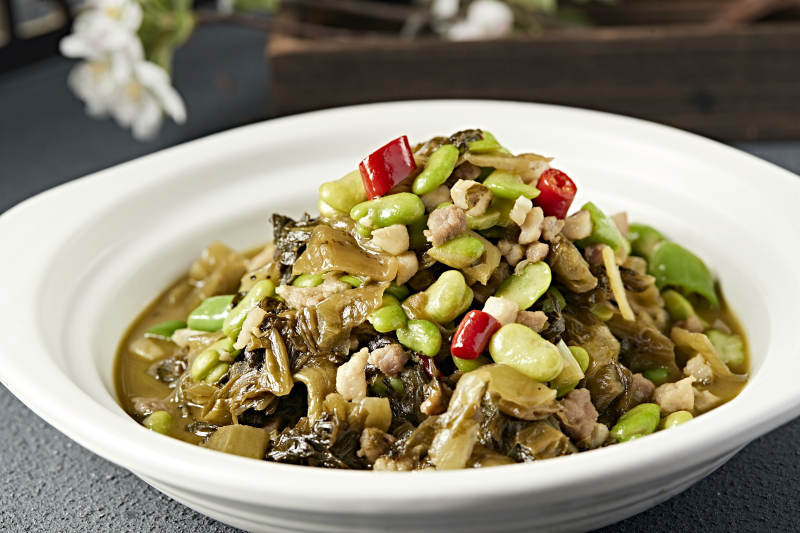 米椒蚕豆瓣肉沫烧雪菜图片