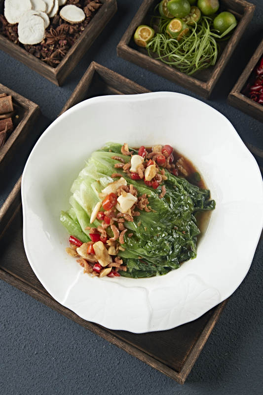 耗油蒜香米椒海米灼生菜图片