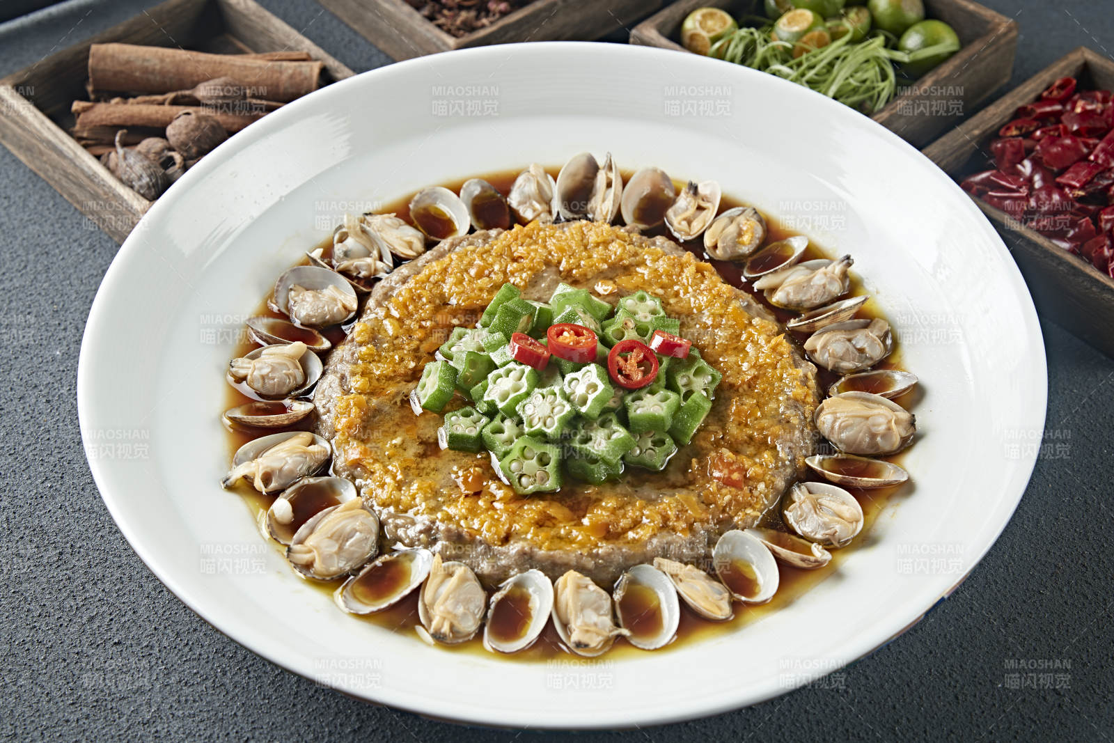 肉末饼花蛤鲜汤蒸秋葵图片