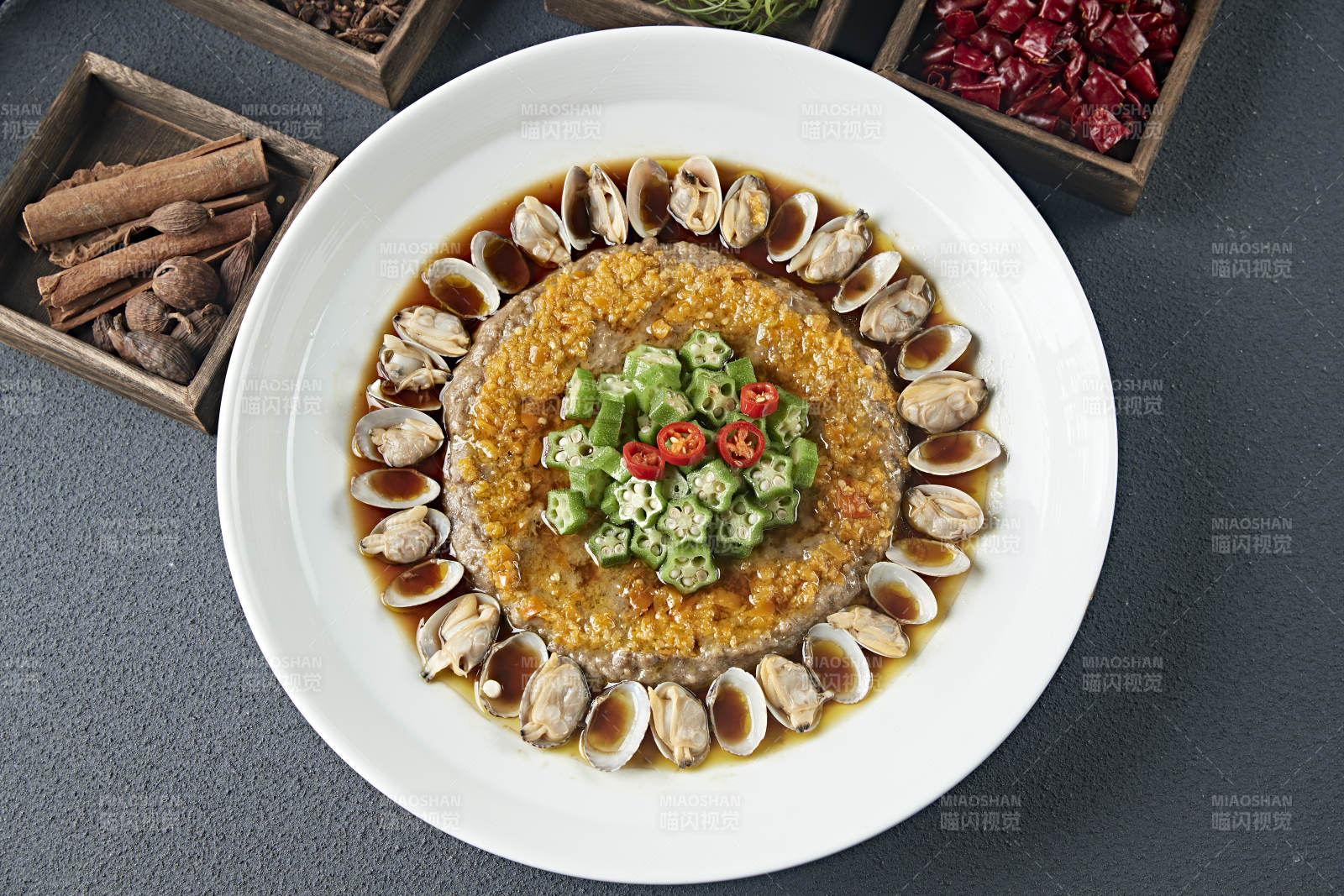 肉末饼花蛤鲜汤蒸秋葵图片