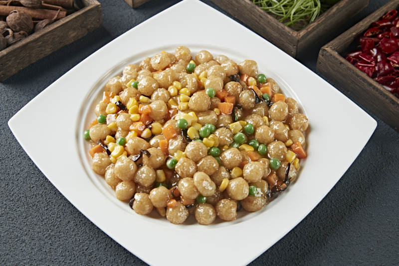 玉米青豆糖炒小麻团图片