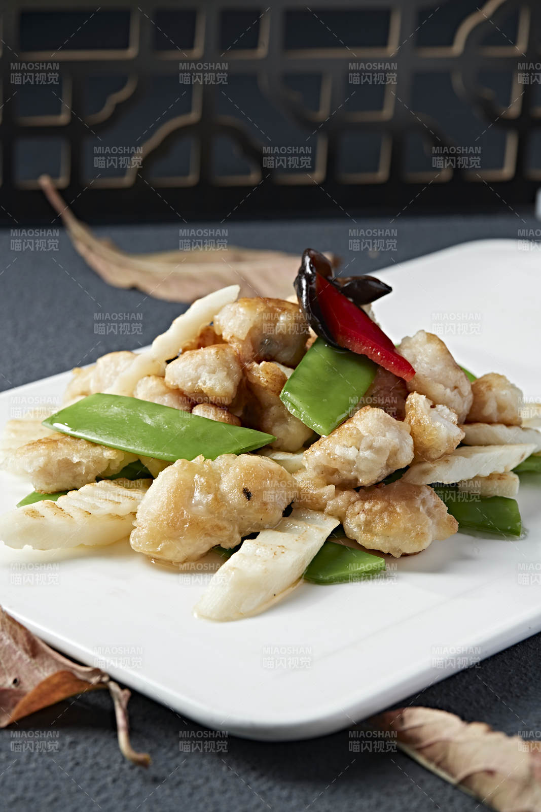 彩椒蜜豆山药炒扇贝图片