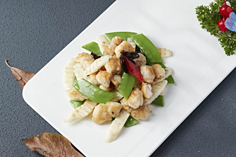 彩椒蜜豆山药炒扇贝图片