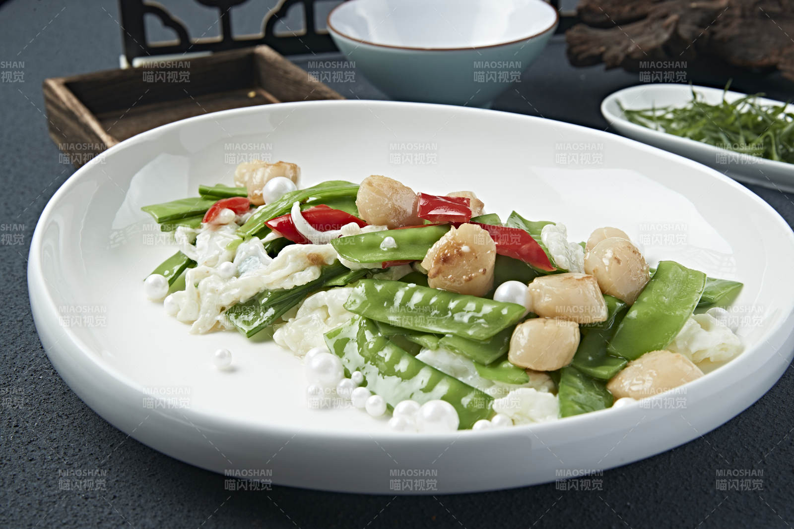 珍珠芙蓉蛋彩椒荷兰豆烧带子瑶柱图片