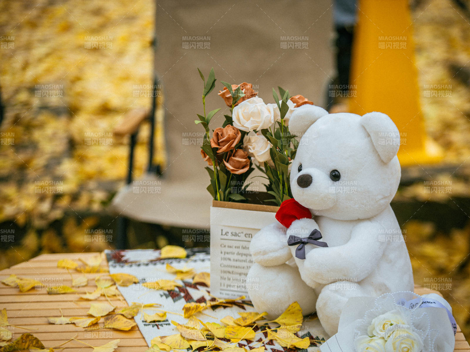 秋日花熊静谧景图片