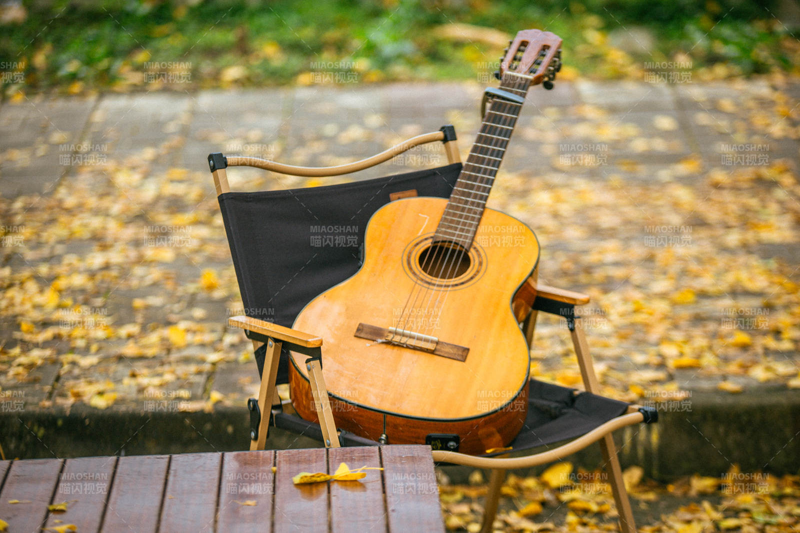 秋日琴椅静谧景图片
