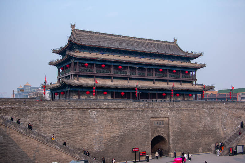 西安古城墙楼阁图片