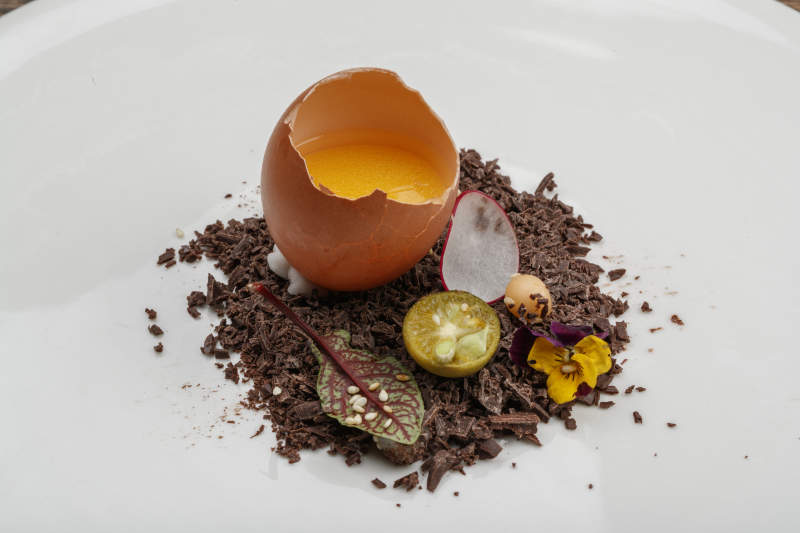 分子菜一枚鸡蛋鲜芒果酱图片