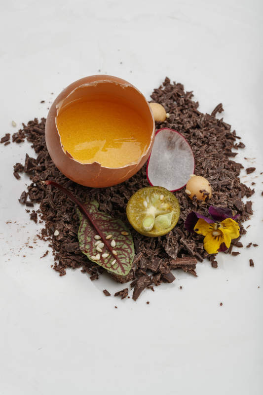 分子菜一枚鸡蛋鲜芒果酱图片