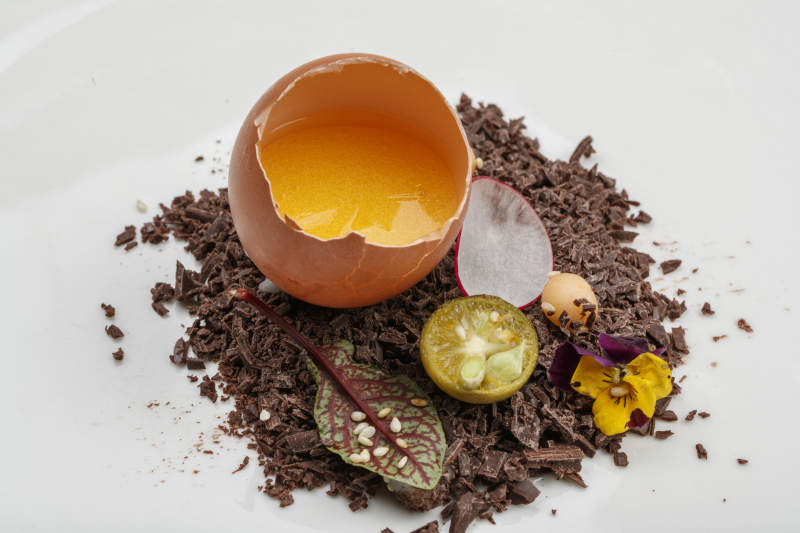 分子菜一枚鸡蛋鲜芒果酱图片