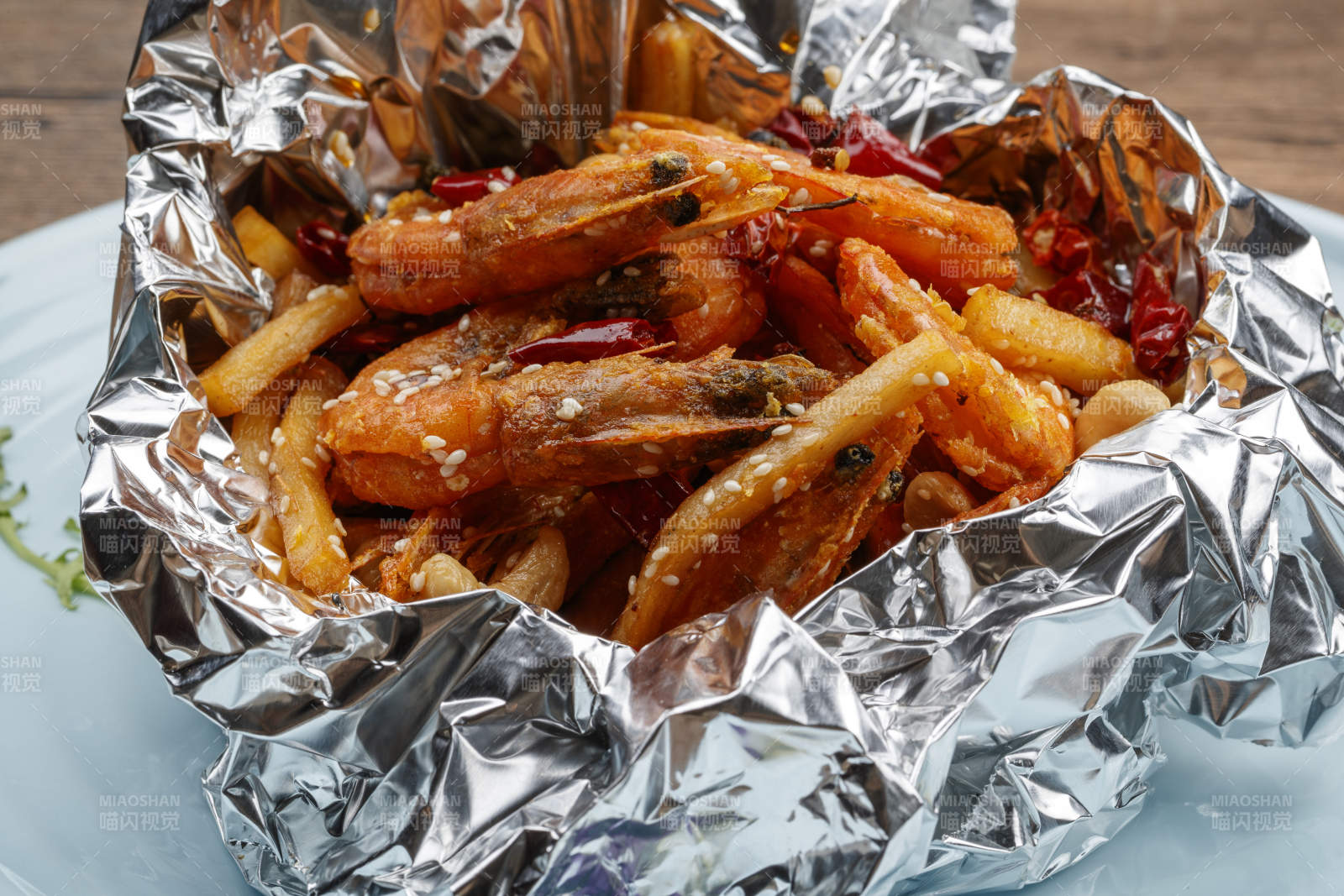 香辣锡纸薯条香锅虾图片