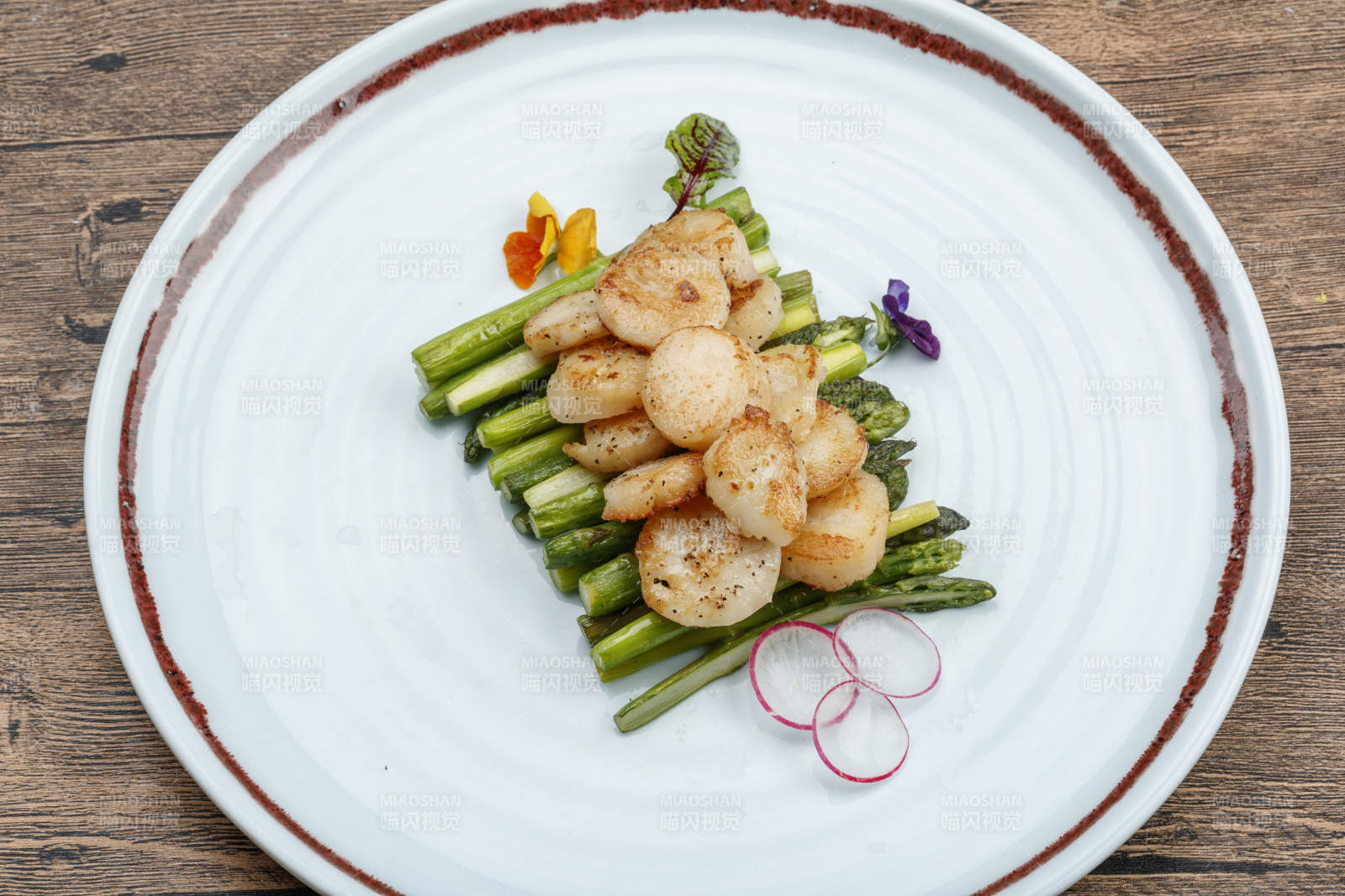 芦笋香煎带子贻贝瑶柱图片