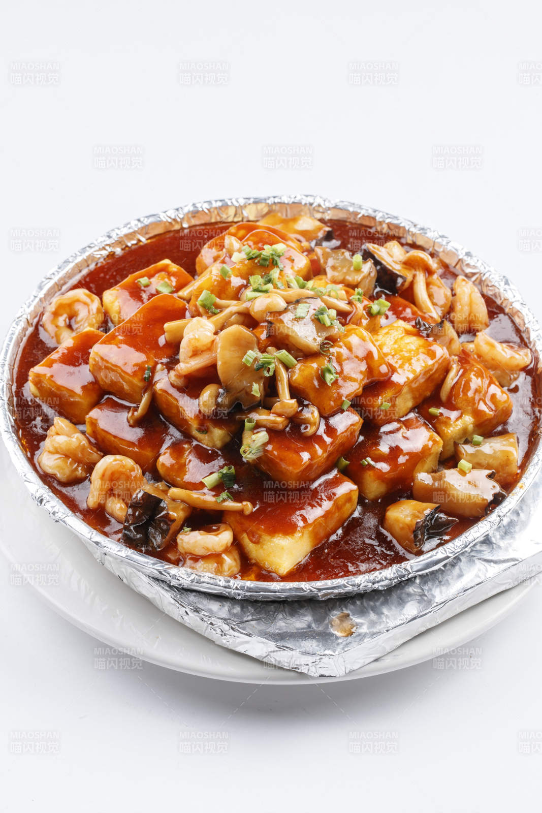 铁板虾仁茄丁白玉菇醸内酯豆腐图片
