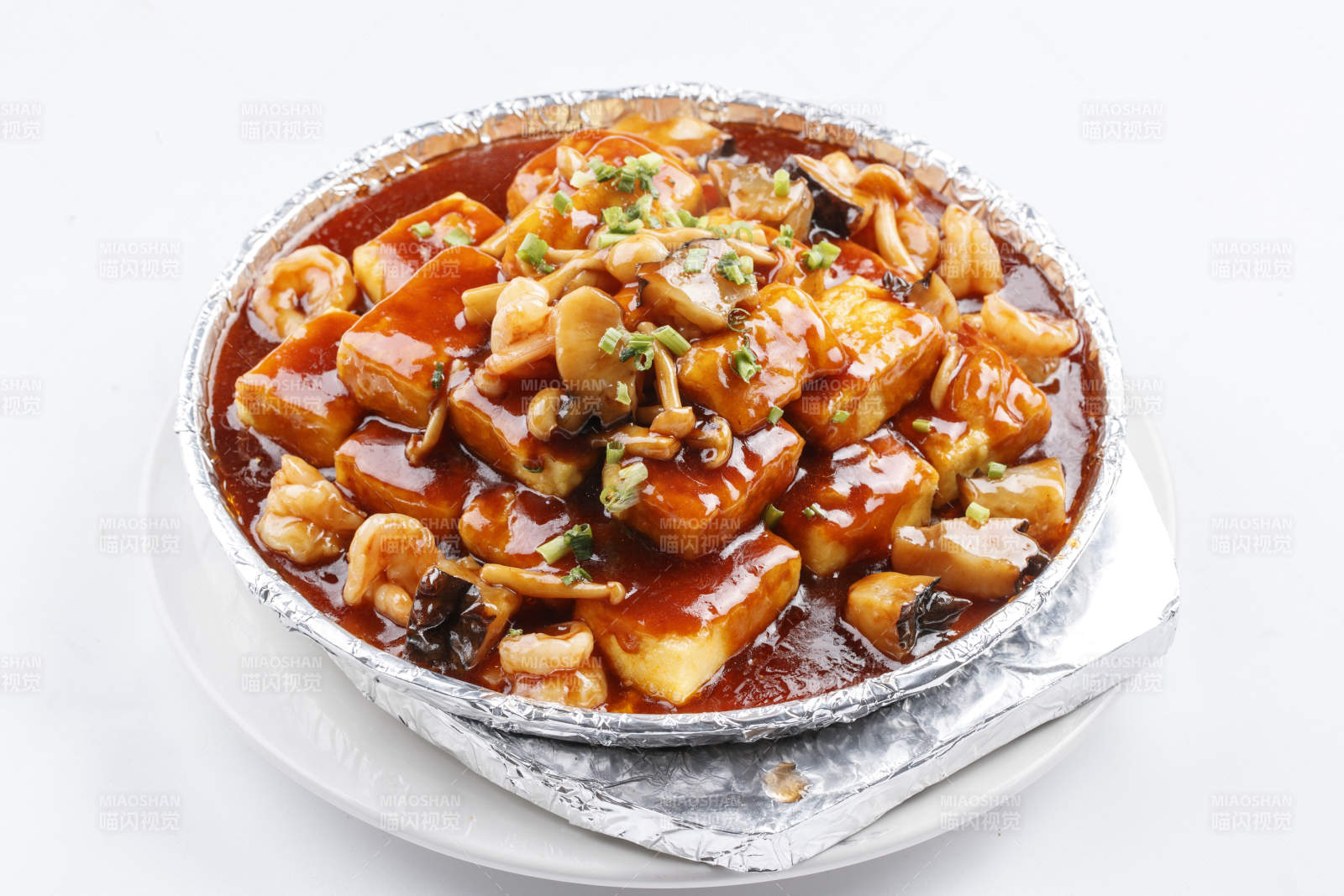 铁板虾仁茄丁白玉菇醸内酯豆腐图片