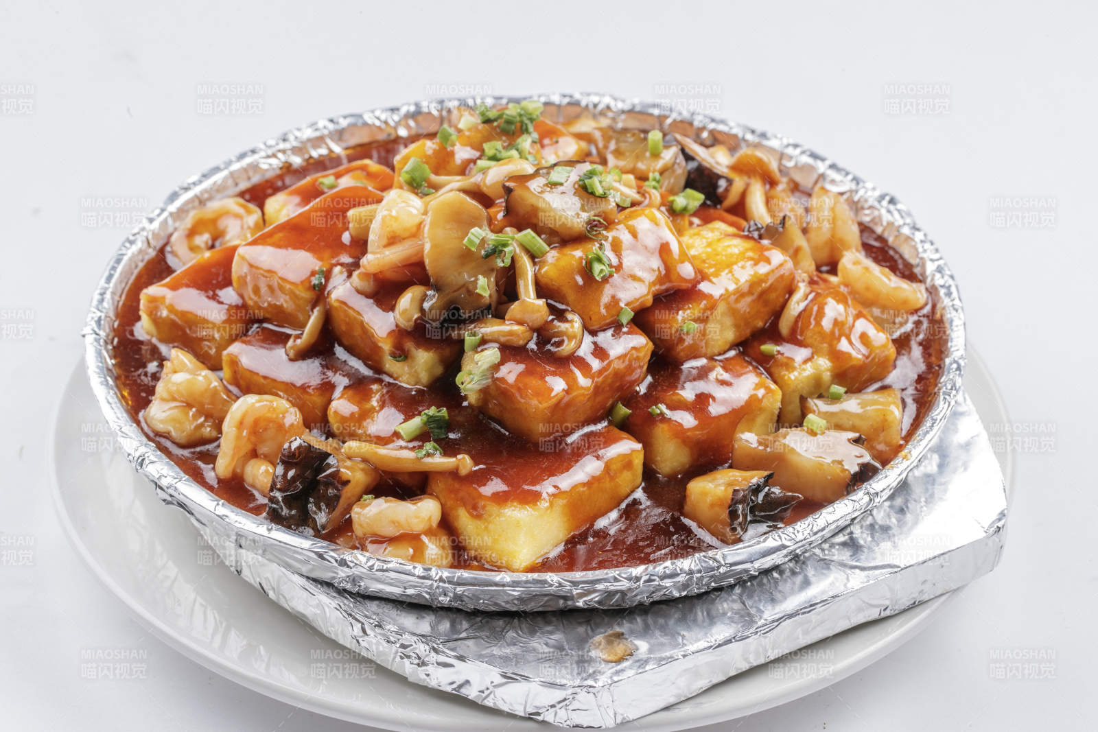 铁板虾仁茄丁白玉菇醸内酯豆腐图片