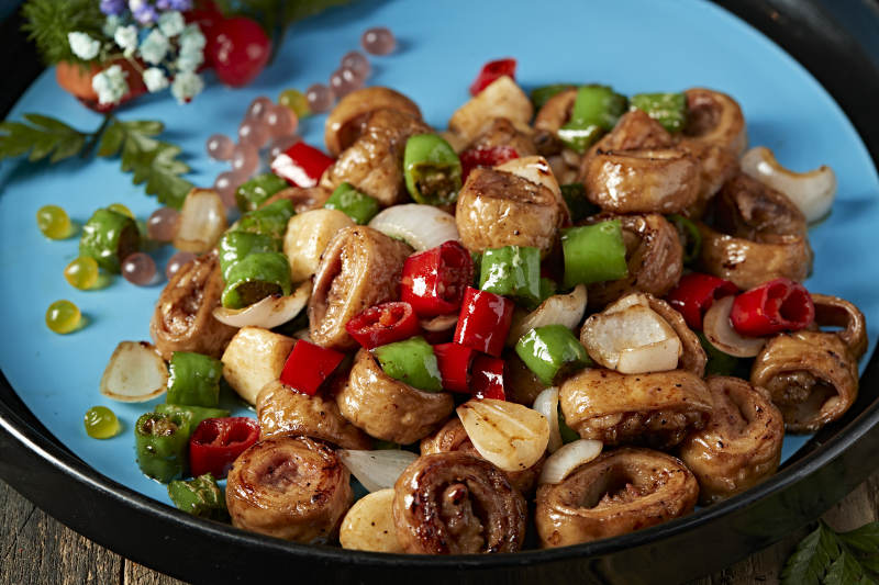 双椒蒜香焗肥肠图片