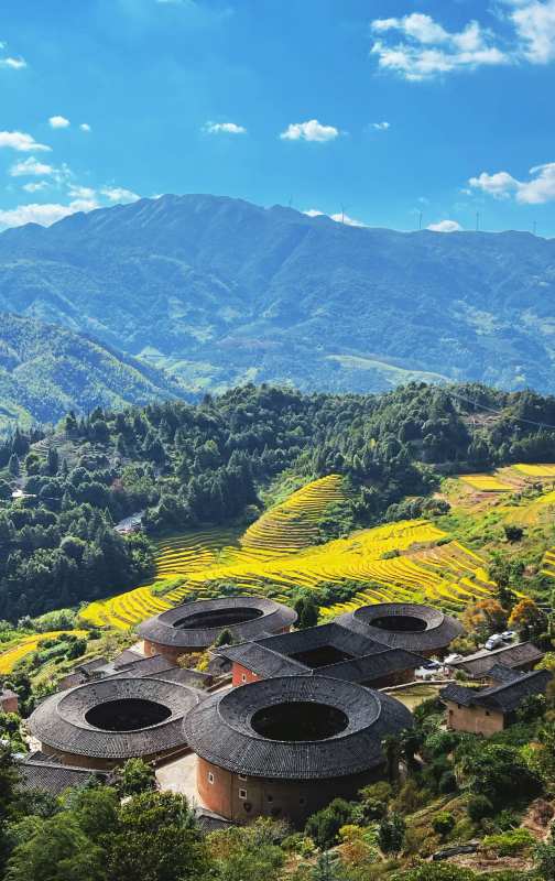 福建土楼梯田山景图片