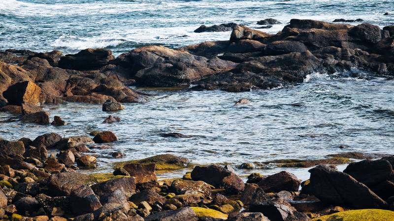 海岸岩石与海浪图片