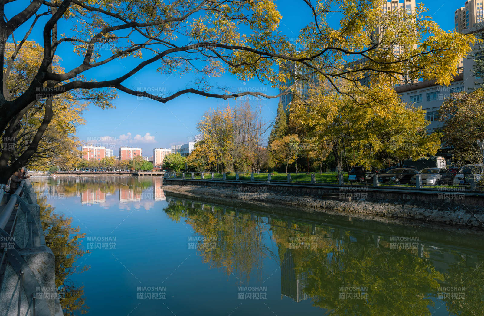 秋日湖畔美景图片
