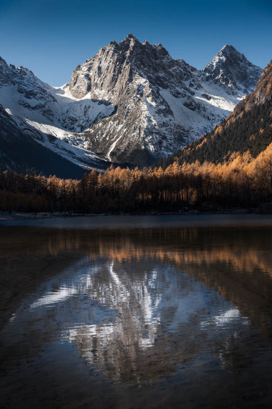 四川阿坝毕棚沟雪山倒影湖中图片