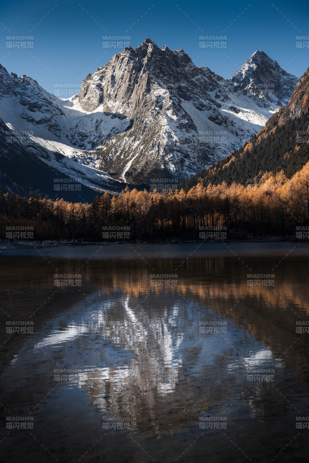 四川阿坝毕棚沟雪山倒影湖中图片