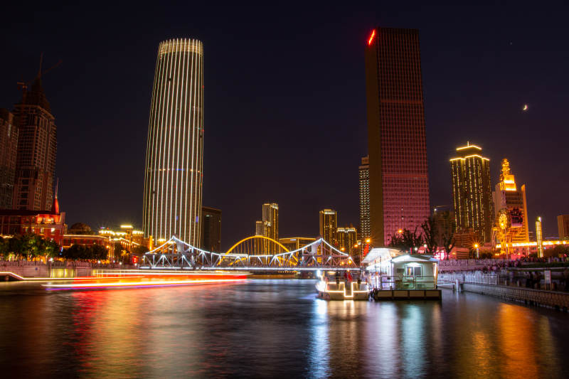 天津海河夜景城市河畔风光图片