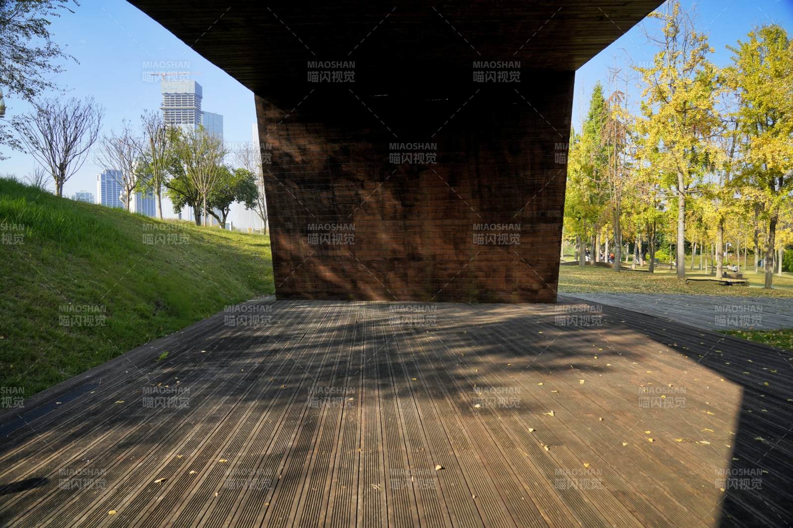 林荫下的现代建筑图片