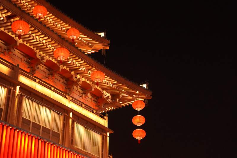 夜幕下的古建筑西安图片