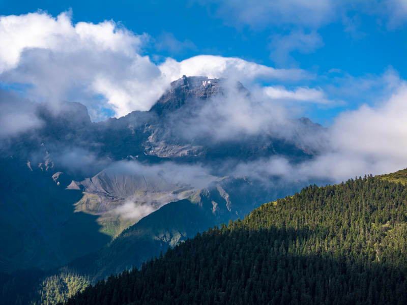 高原云海高耸壮丽山峰云雾缭绕雪山原始森林图片