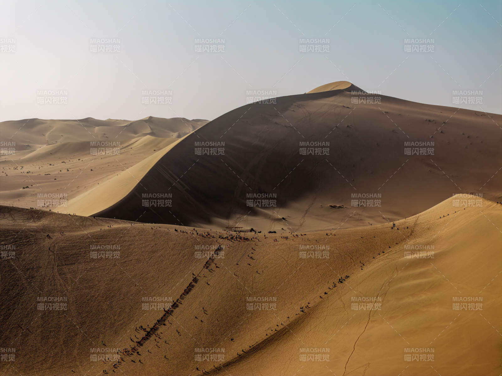 壮阔金色沙漠光影线条沙丘景观鸣沙山景色图片