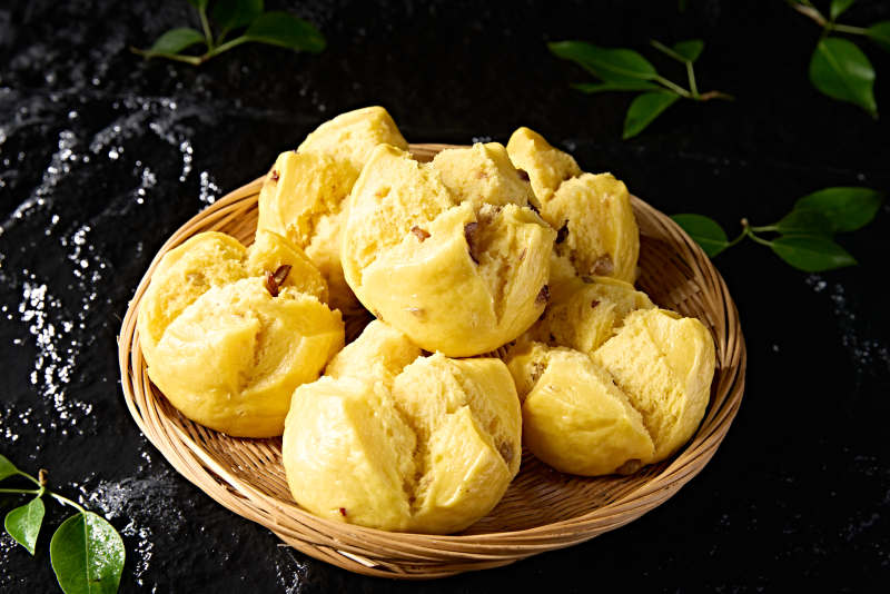 农家美食香蒸开花黄馍馍图片