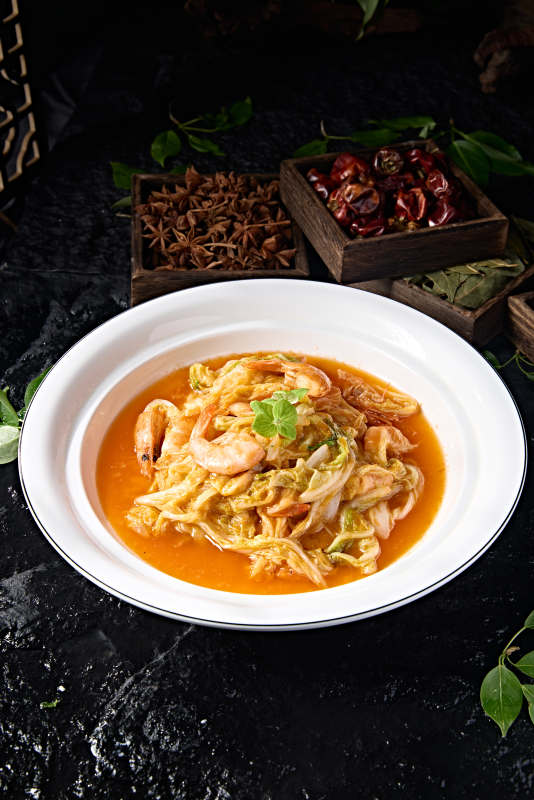 美味浓汤大虾烧白菜图片