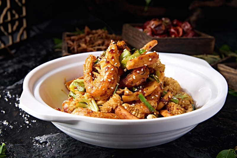 香锅鱿鱼卷土豆菜花烹大虾图片