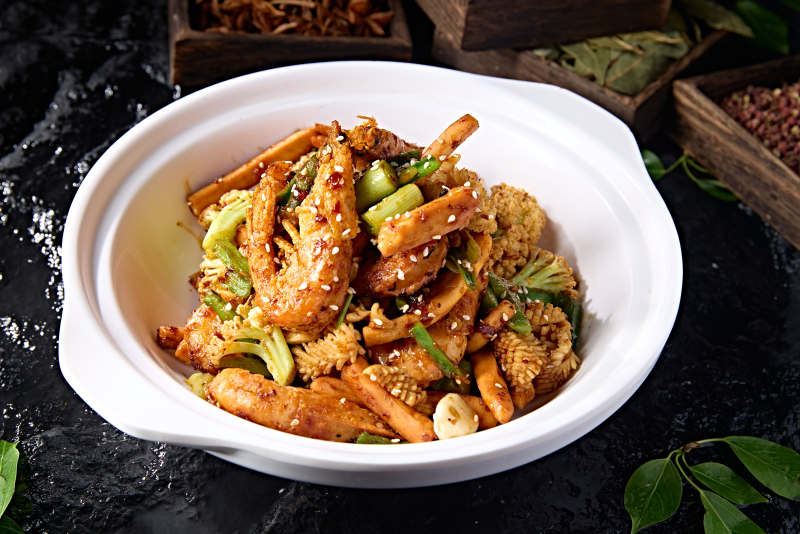 香锅鱿鱼卷土豆菜花烹大虾图片