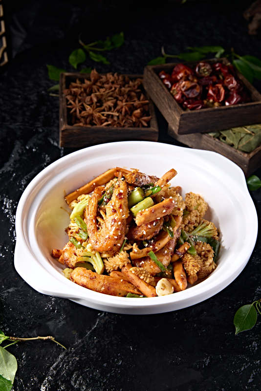 香锅鱿鱼卷土豆菜花烹大虾图片