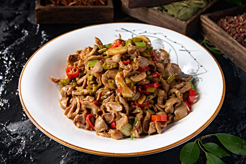 湘味小炒酸豆角沫剁椒蒜子炒鸡胗图片