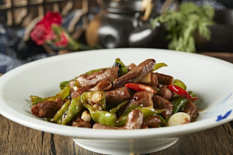 豆豉杭椒炒肥肠图片