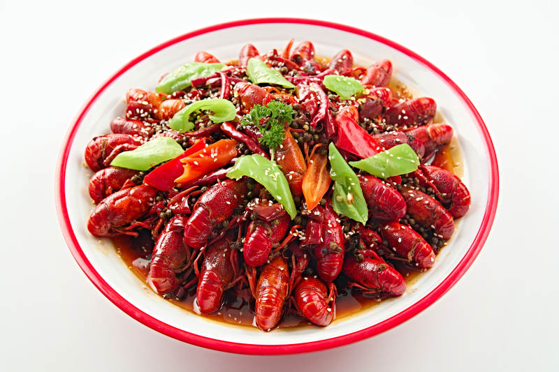 夏季大排档美食爆炒麻辣香辣小龙虾图片