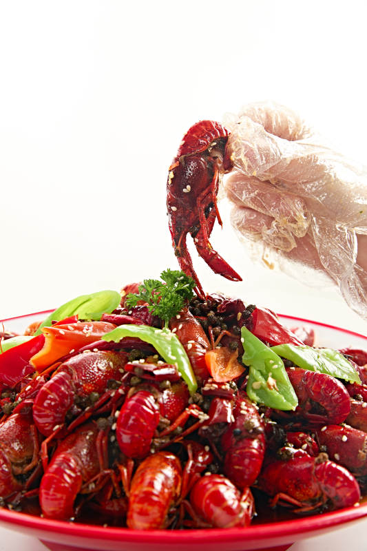 夏季大排档美食爆炒麻辣香辣小龙虾图片