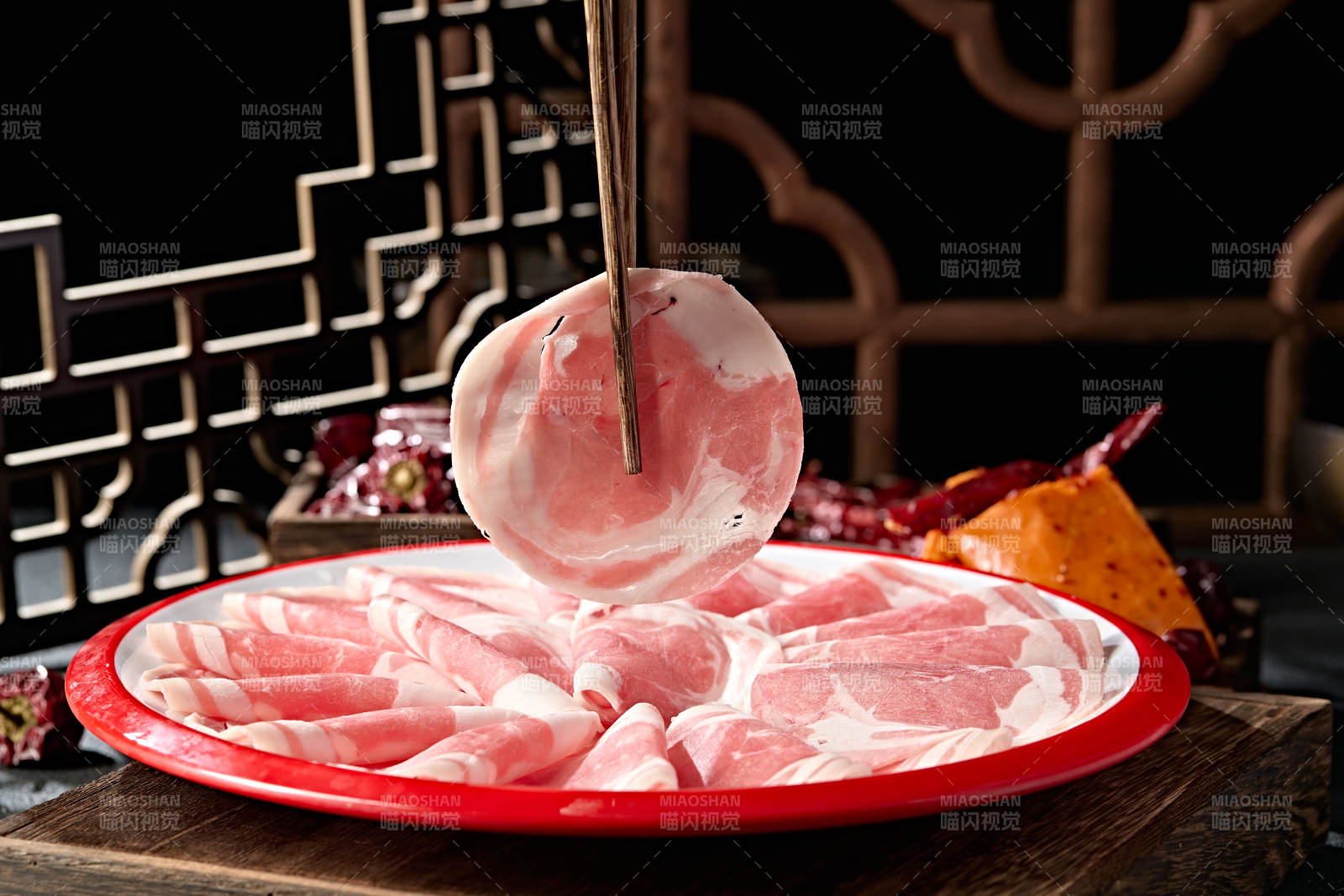 美味涮肉食材太阳卷肥羊肉切片图片