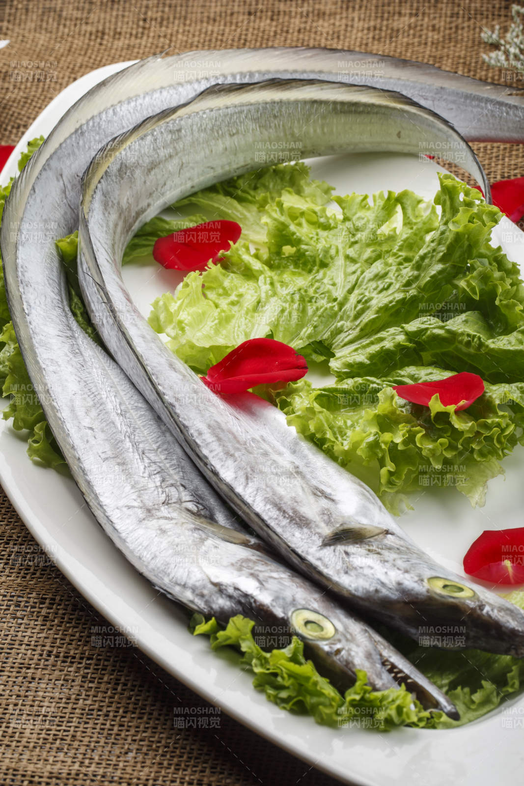 白色瓷盘装的深海鲜带鱼图片