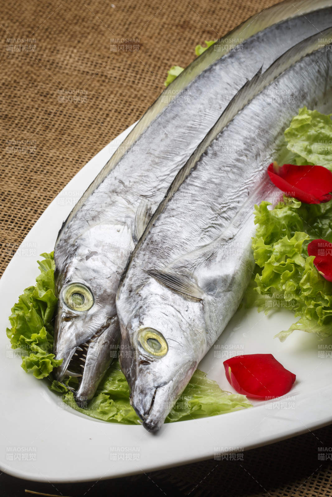 白色瓷盘装的深海鲜带鱼图片