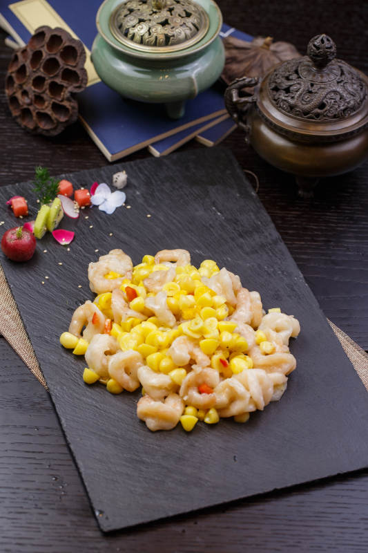 玉米炒虾仁图片