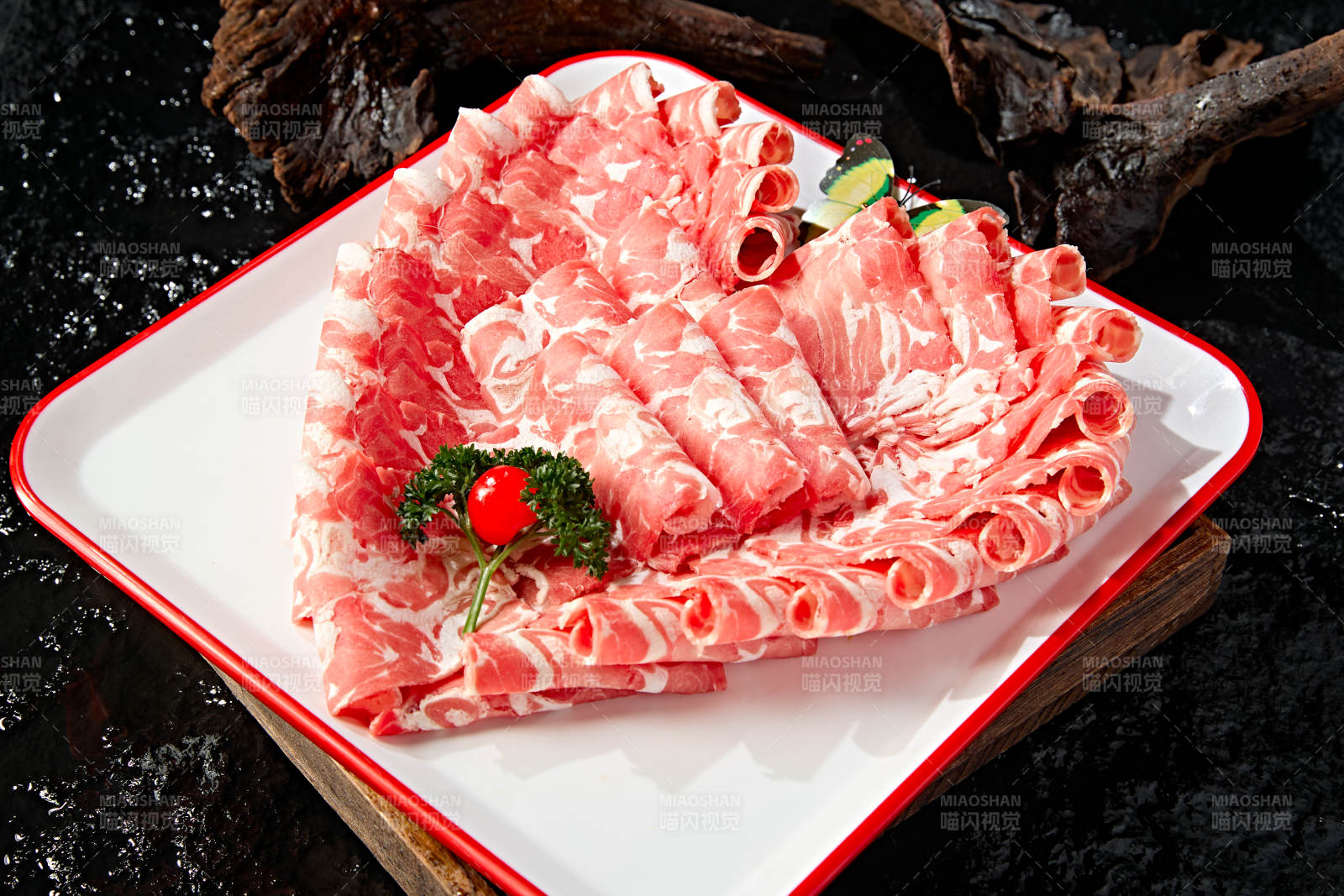 内蒙草原羔羊肉卷切片图片