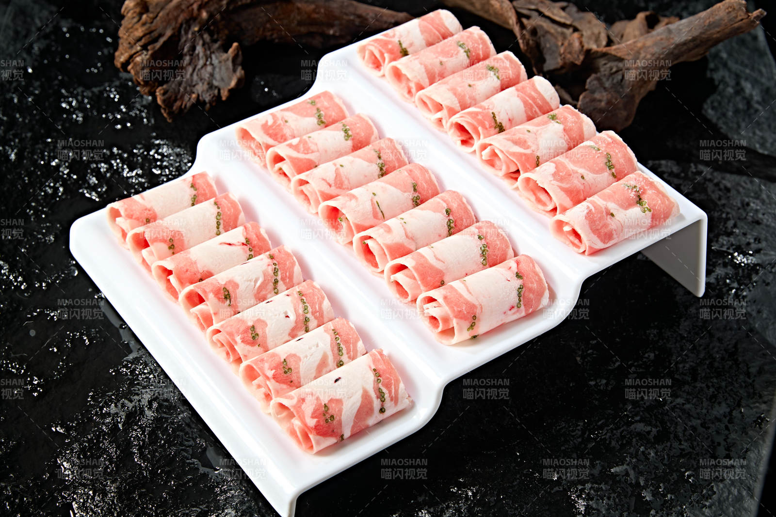 内蒙草原沙葱羔羊肉卷切片图片