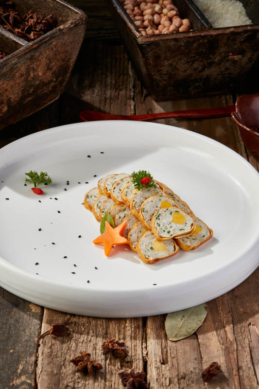 豆皮鱼泥卷切片图片