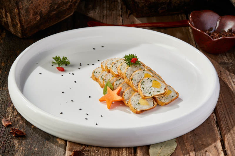 豆皮鱼泥卷切片图片