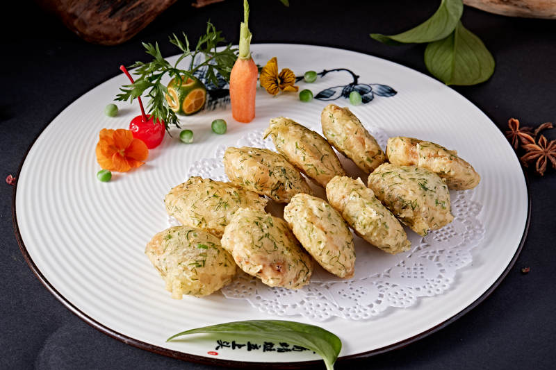 肉馅茴香拖面炸藕夹图片