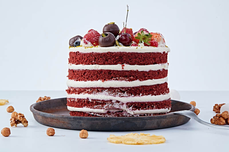 奶油抹茶鲜水果蔓越莓馅料多层蛋糕图片