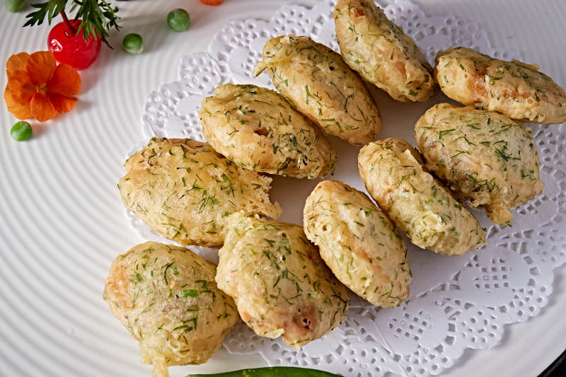 肉馅茴香拖面炸藕夹图片